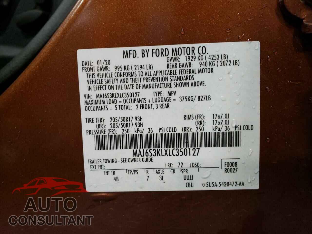 FORD ECOSPORT 2020 - MAJ6S3KLXLC350127