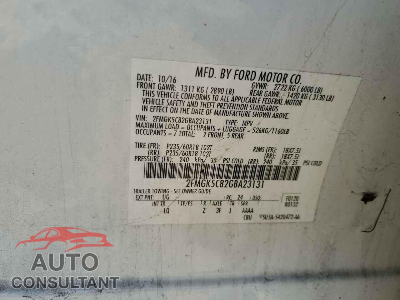 FORD FLEX 2016 - 2FMGK5C82GBA23131