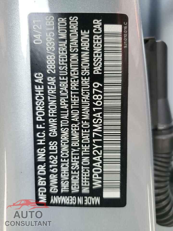 PORSCHE TAYCAN 2021 - WP0AA2Y17MSA16879