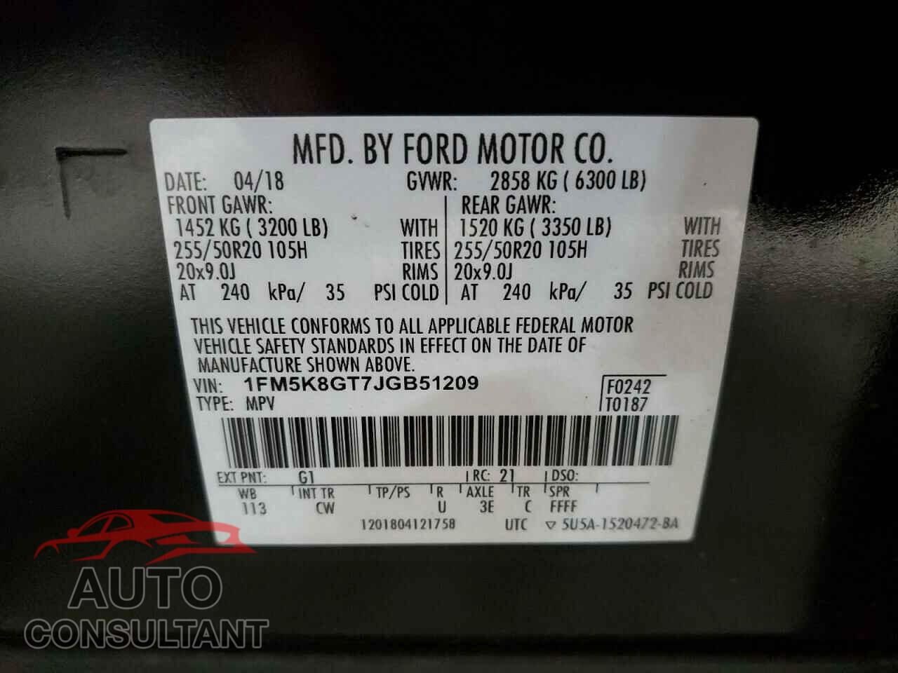 FORD EXPLORER 2018 - 1FM5K8GT7JGB51209