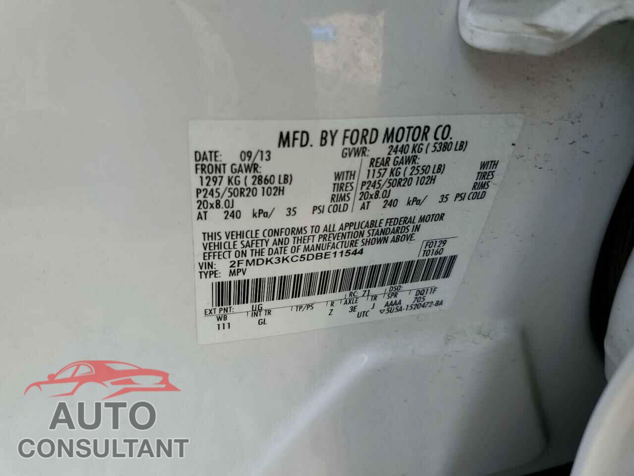 FORD EDGE 2013 - 2FMDK3KC5DBE11544