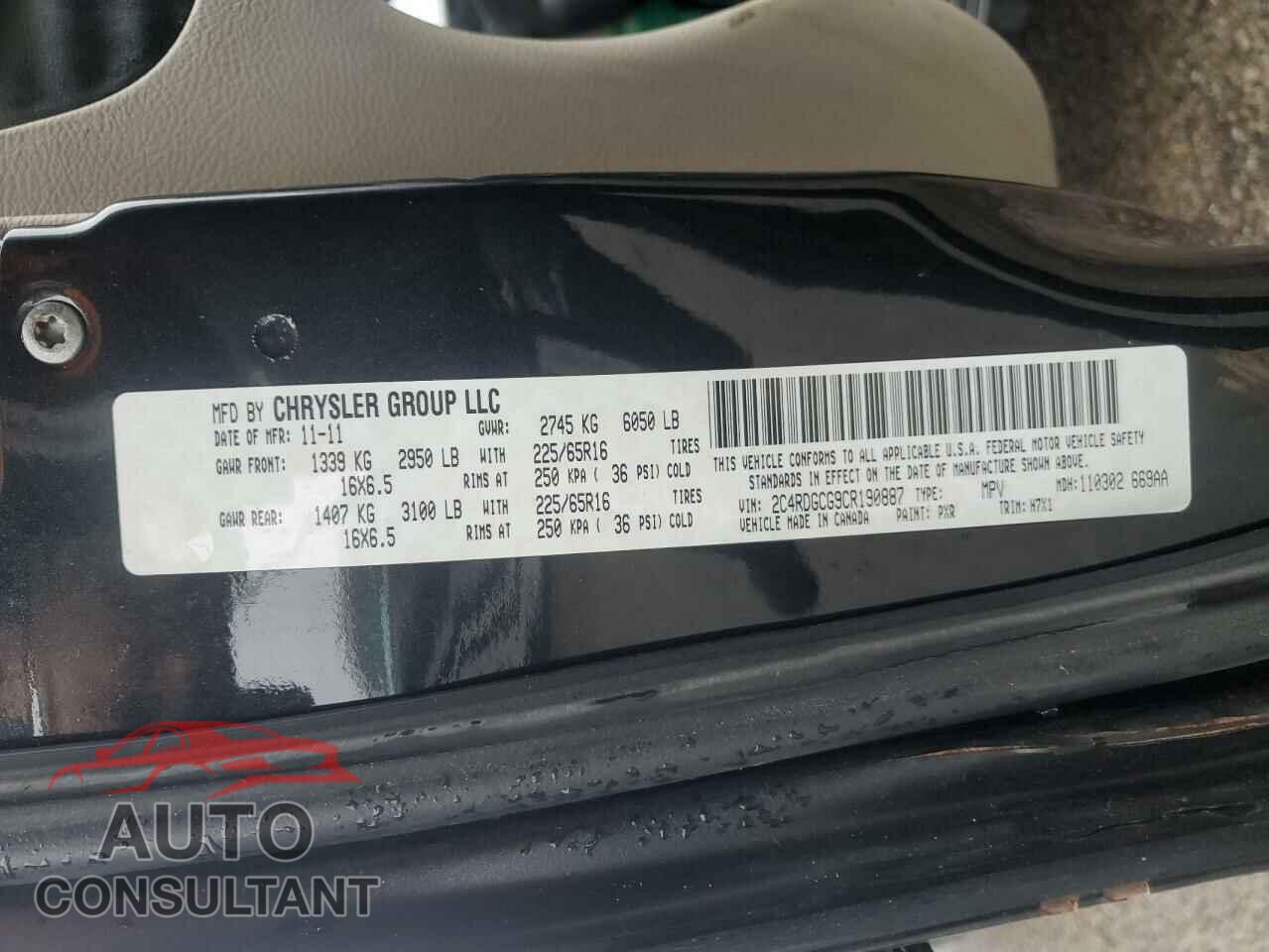 DODGE CARAVAN 2012 - 2C4RDGCG9CR190887