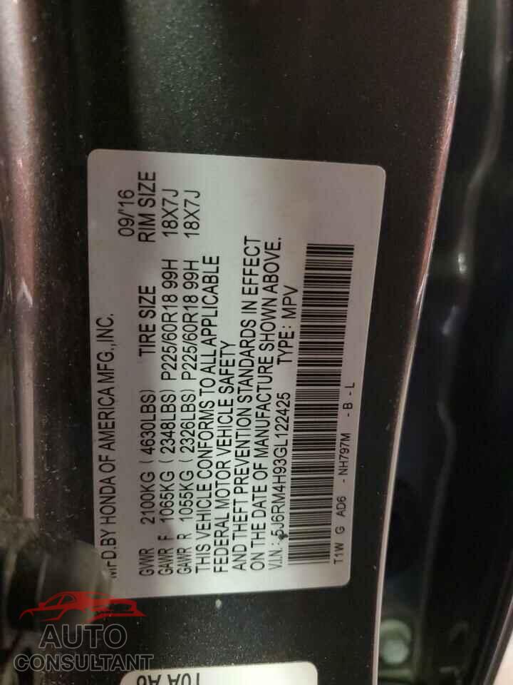 HONDA CRV 2016 - 5J6RM4H93GL122425