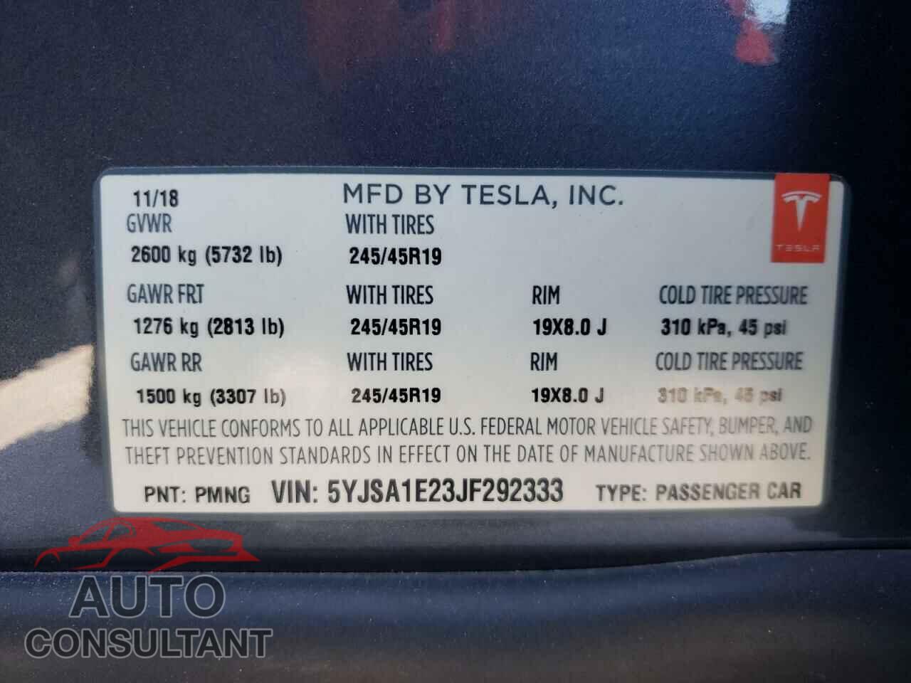 TESLA MODEL S 2018 - 5YJSA1E23JF292333