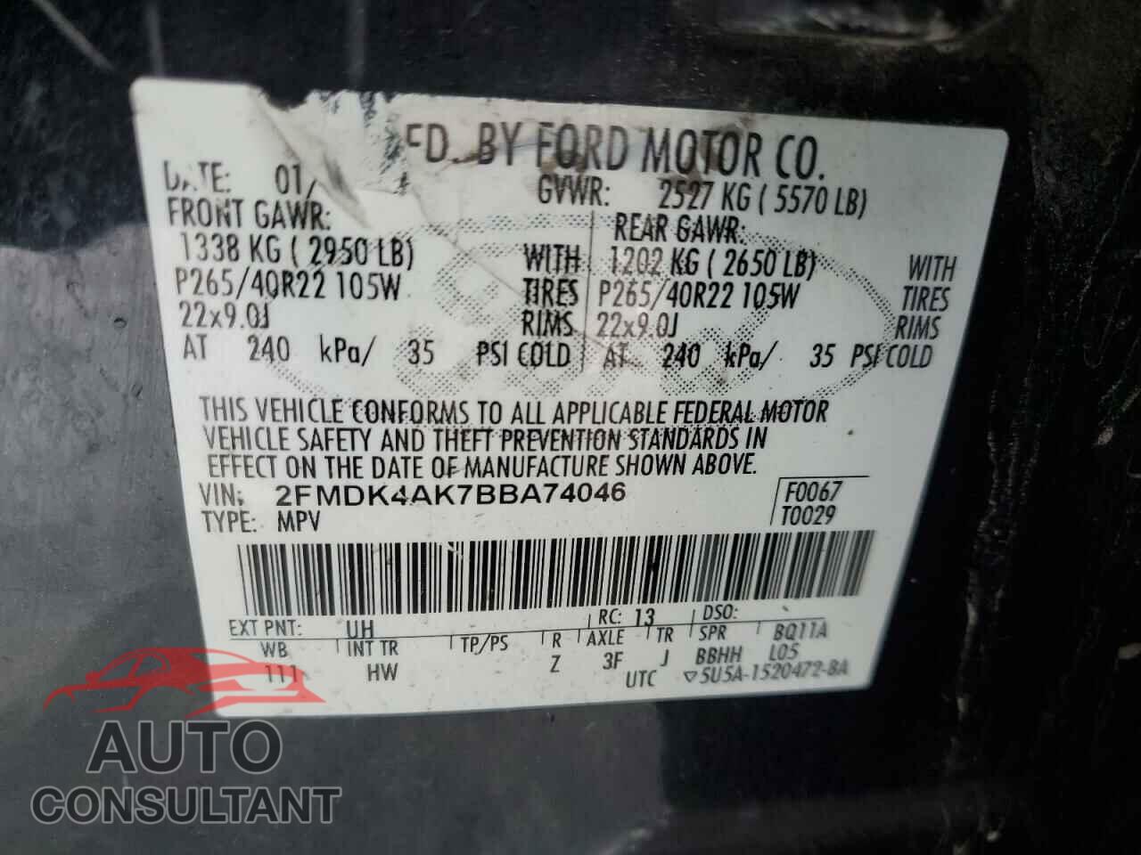 FORD EDGE 2011 - 2FMDK4AK7BBA74046