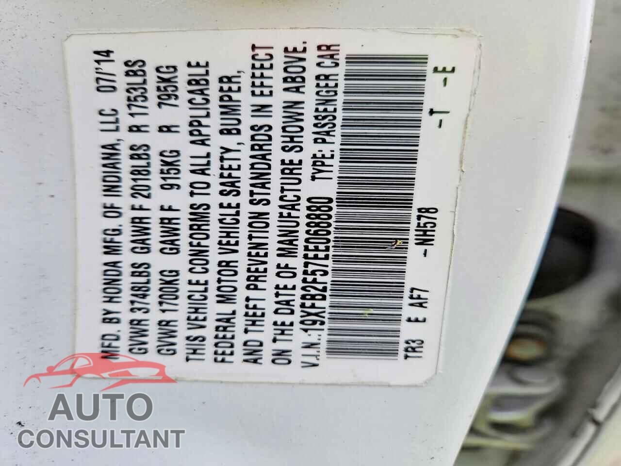 HONDA CIVIC 2014 - 19XFB2F57EE068880
