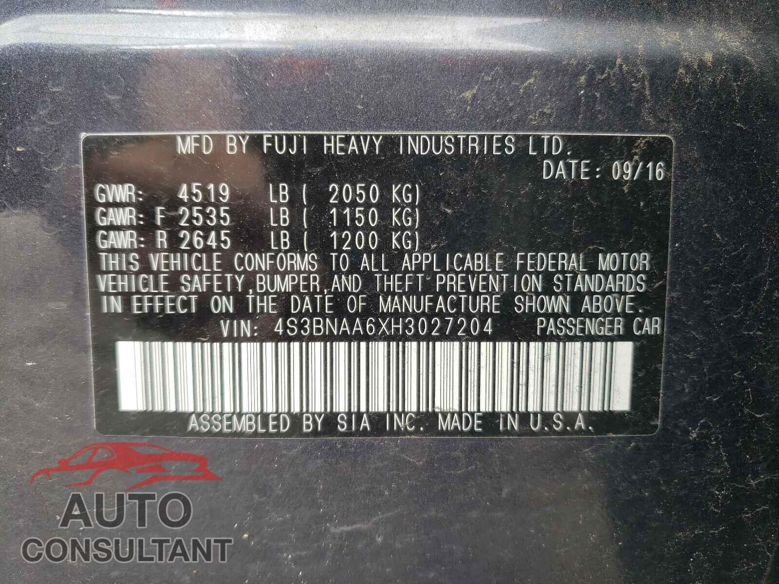 SUBARU LEGACY 2017 - 4S3BNAA6XH3027204
