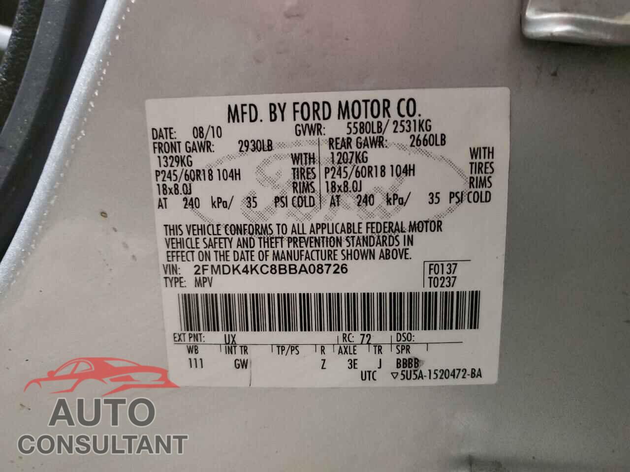 FORD EDGE 2011 - 2FMDK4KC8BBA08726