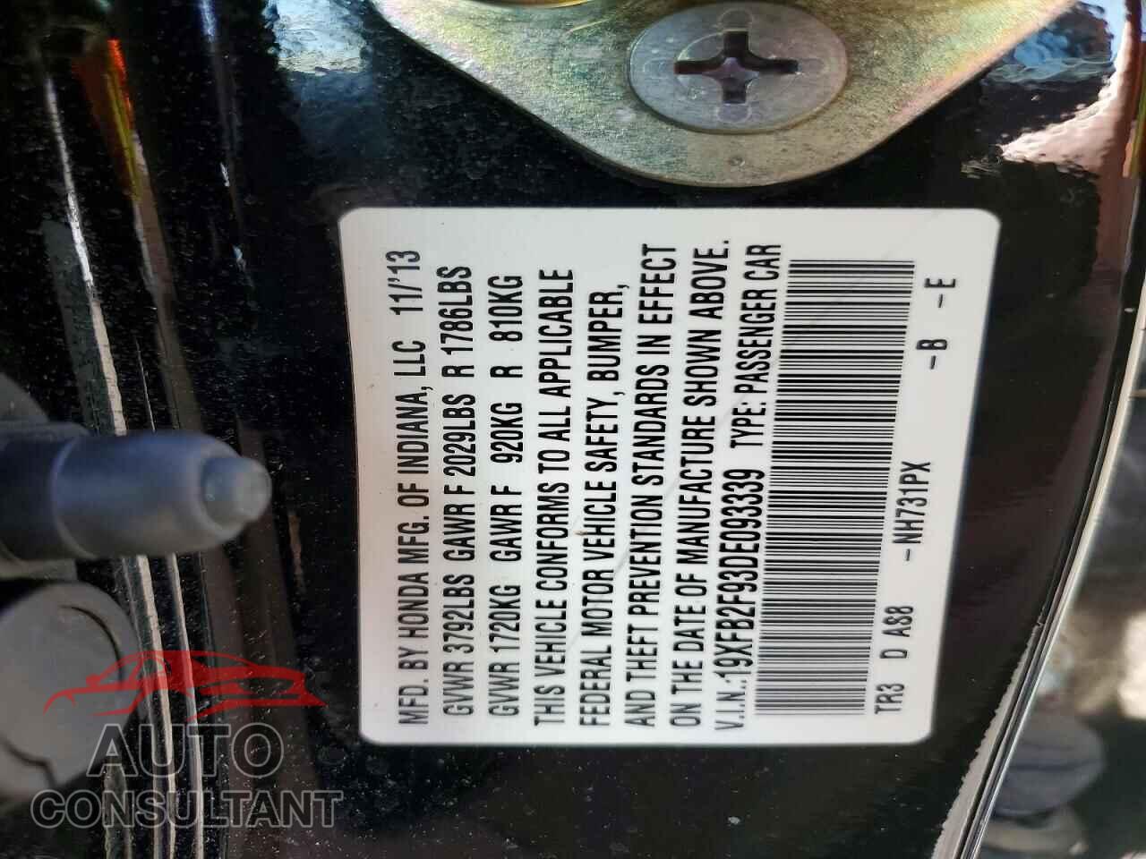 HONDA CIVIC 2013 - 19XFB2F93DE093339