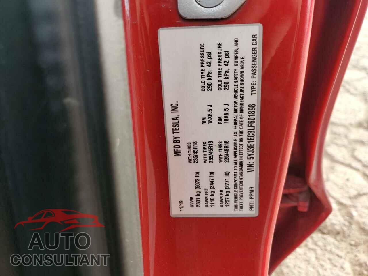 TESLA MODEL 3 2020 - 5YJ3E1EC3LF601898