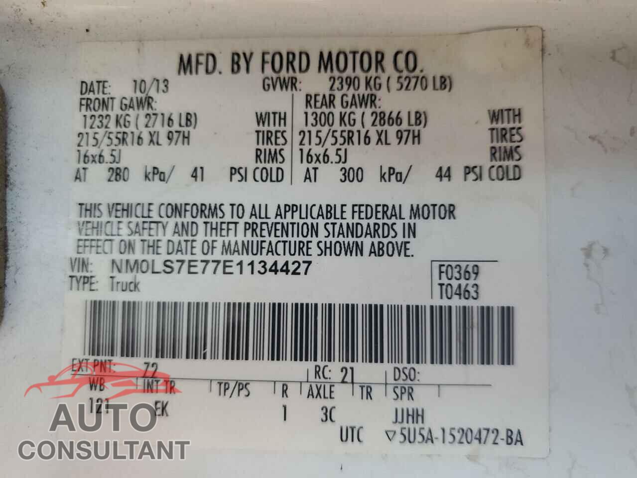 FORD TRANSIT 2014 - NM0LS7E77E1134427