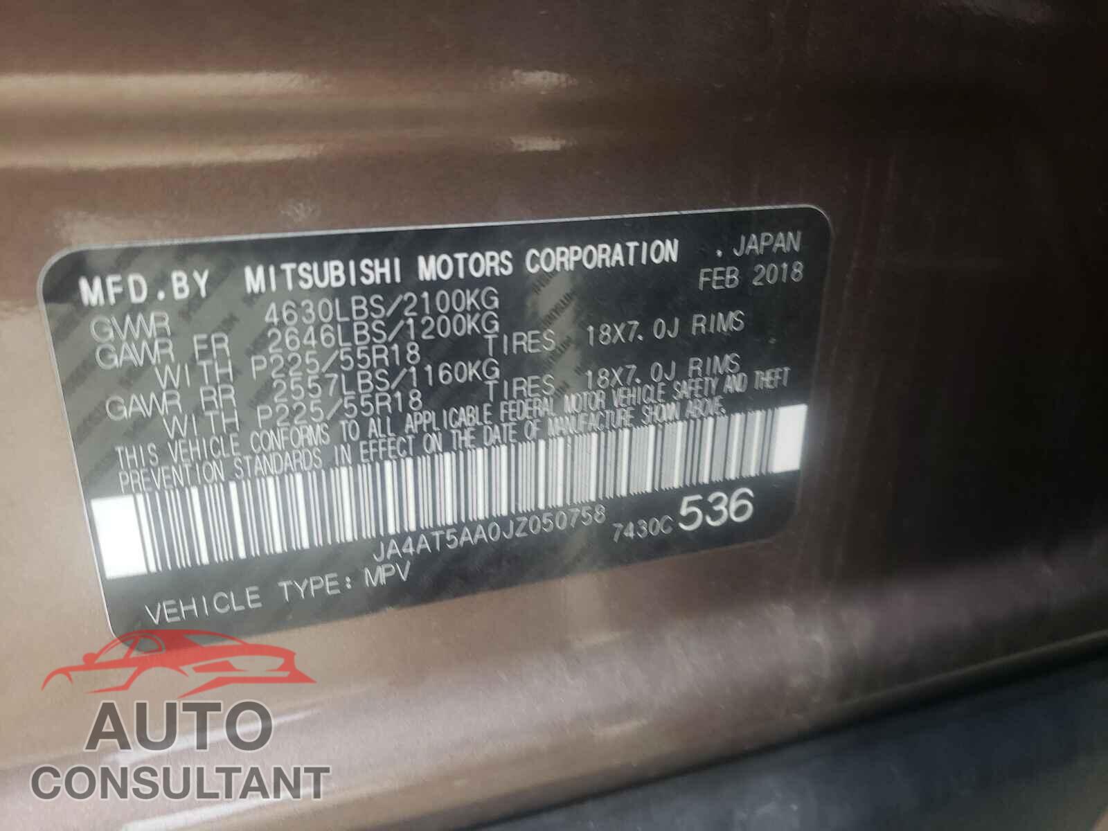 MITSUBISHI ECLIPSE 2018 - JA4AT5AA0JZ050758