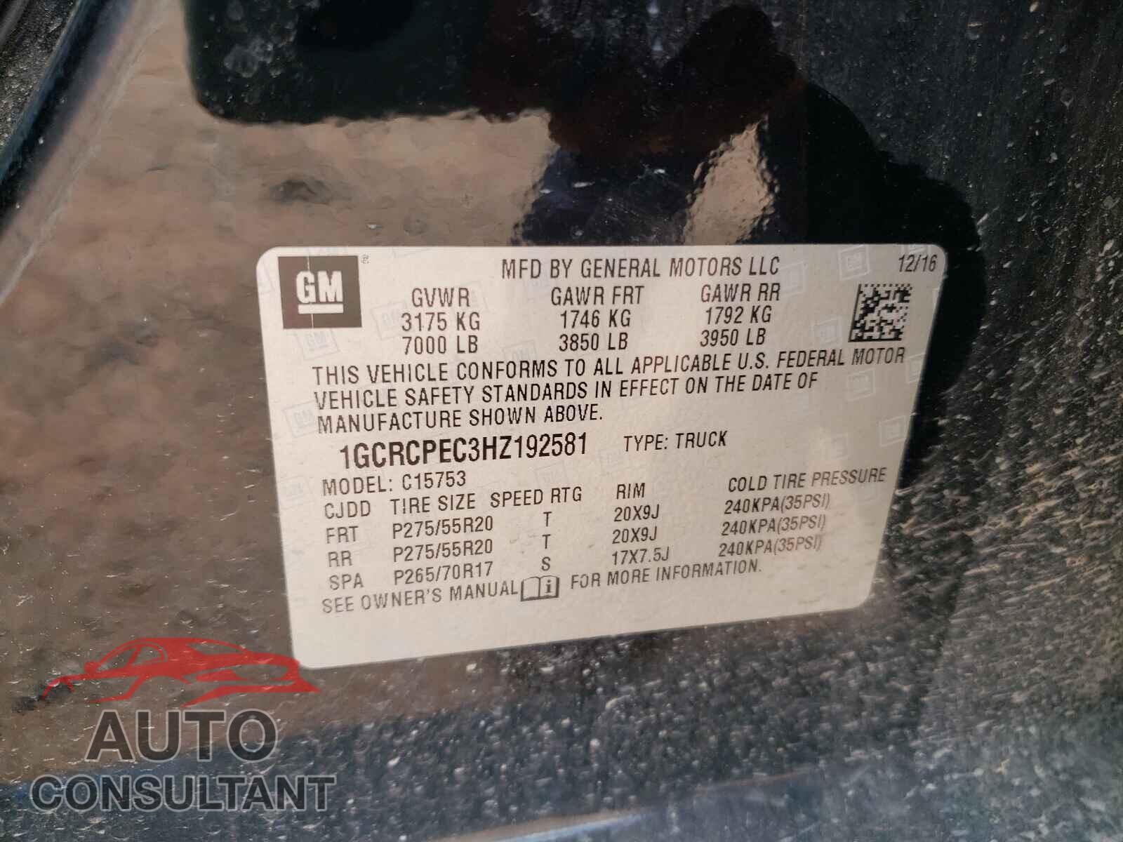 CHEVROLET SILVERADO 2017 - 1GCRCPEC3HZ192581