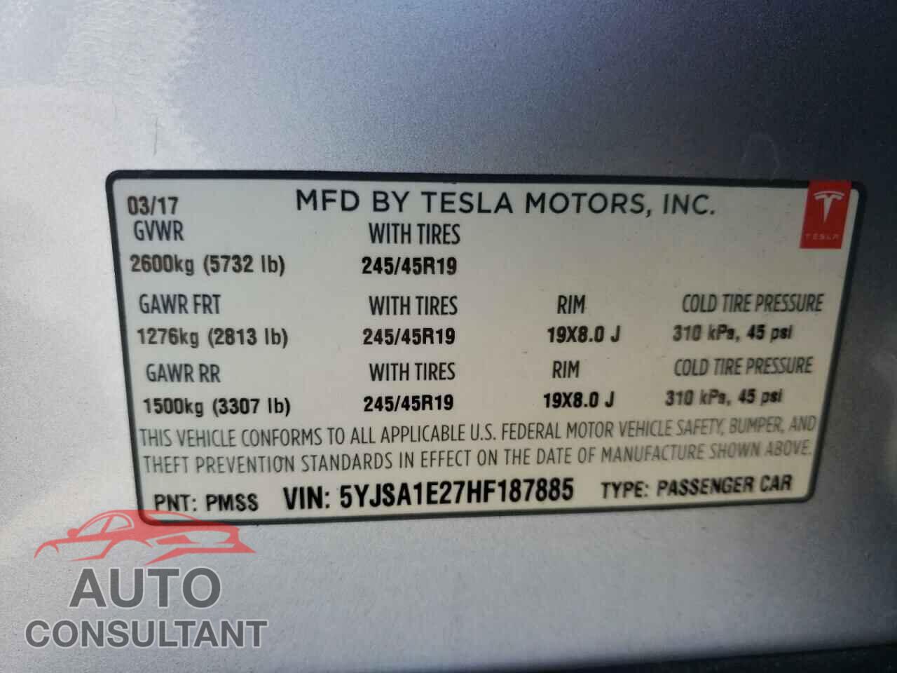 TESLA MODEL S 2017 - 5YJSA1E27HF187885