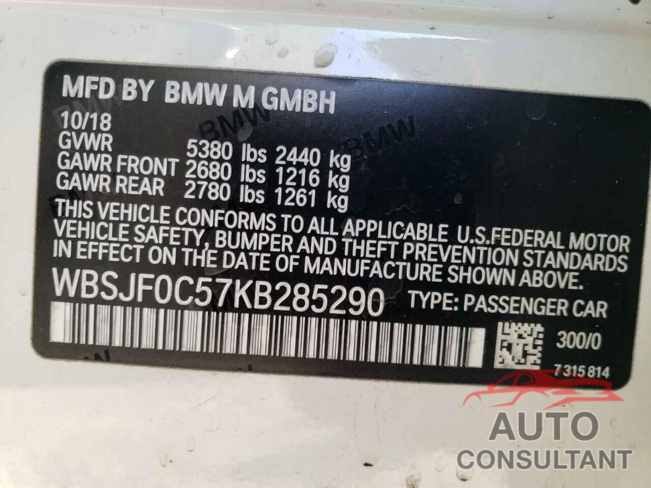 BMW M5 2019 - WBSJF0C57KB285290