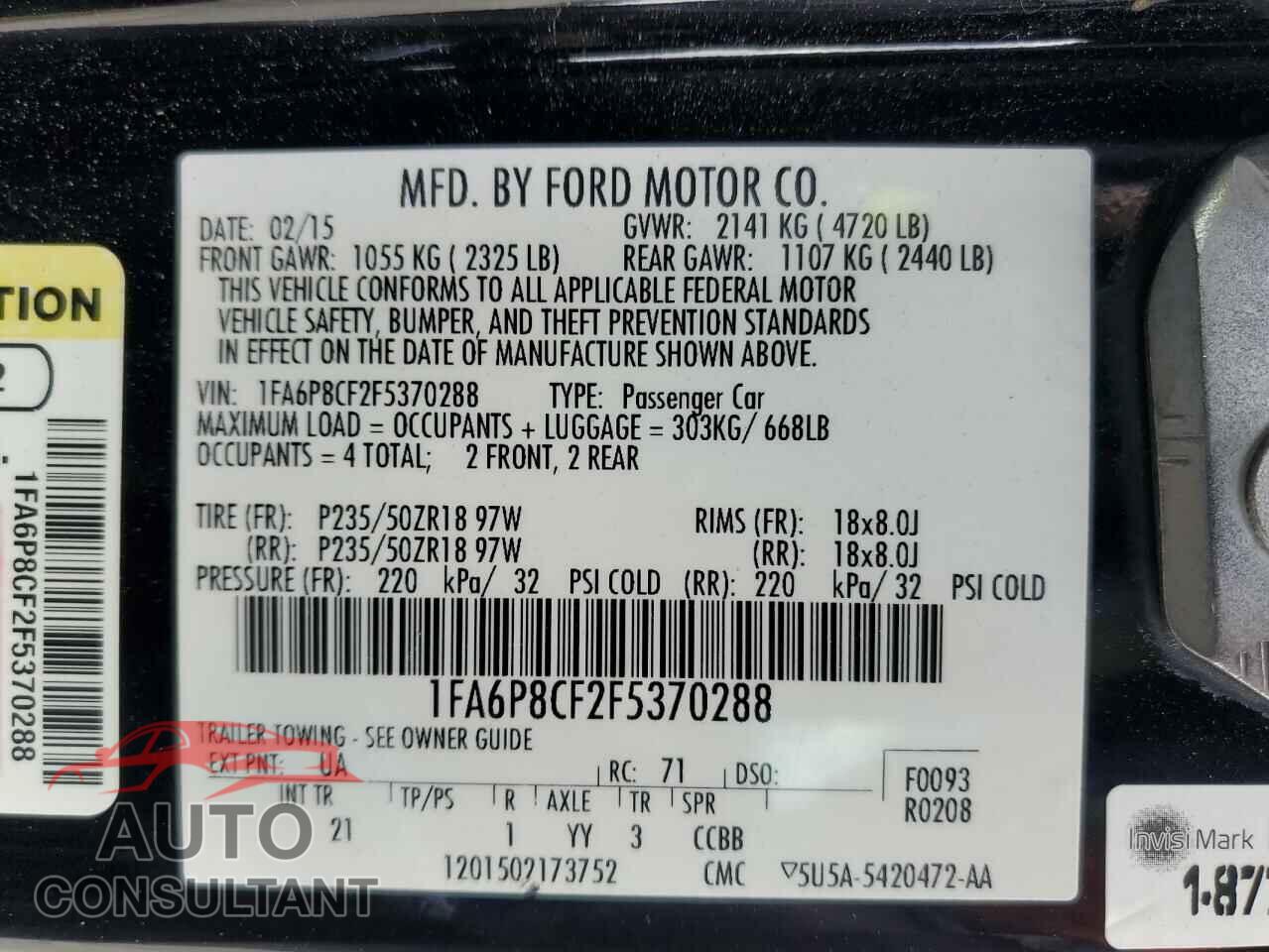 FORD MUSTANG 2015 - 1FA6P8CF2F5370288