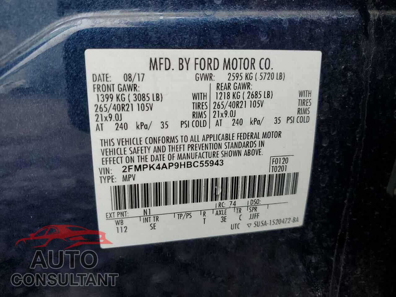 FORD EDGE 2017 - 2FMPK4AP9HBC55943