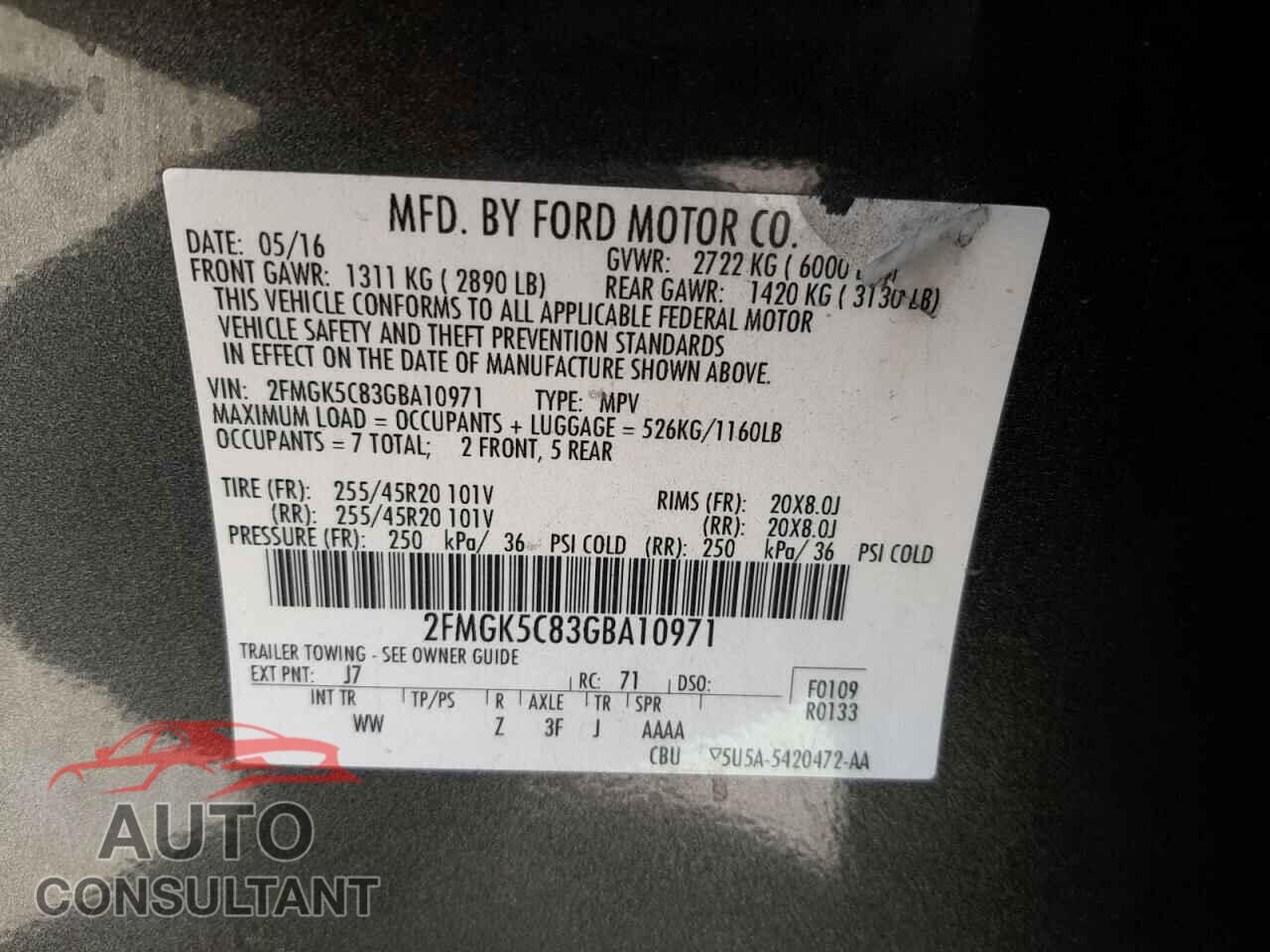 FORD FLEX 2016 - 2FMGK5C83GBA10971