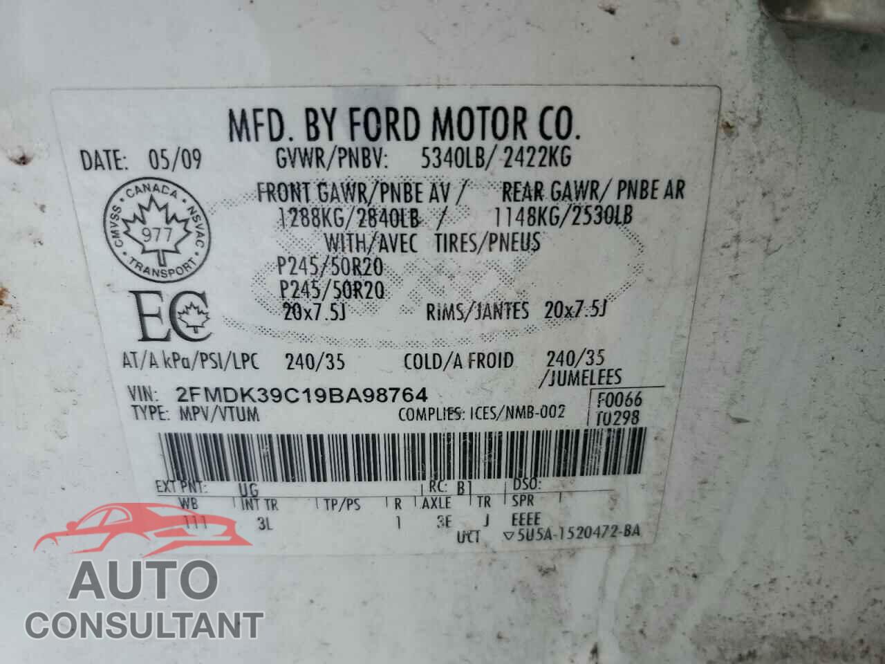 FORD EDGE 2009 - 2FMDK39C19BA98764
