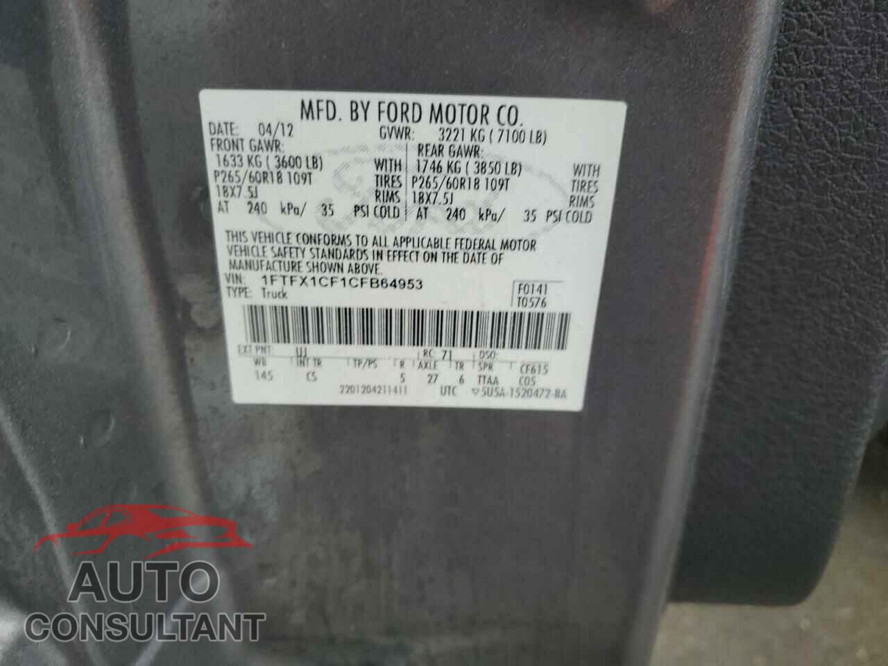 FORD F-150 2012 - 1FTFX1CF1CFB64953