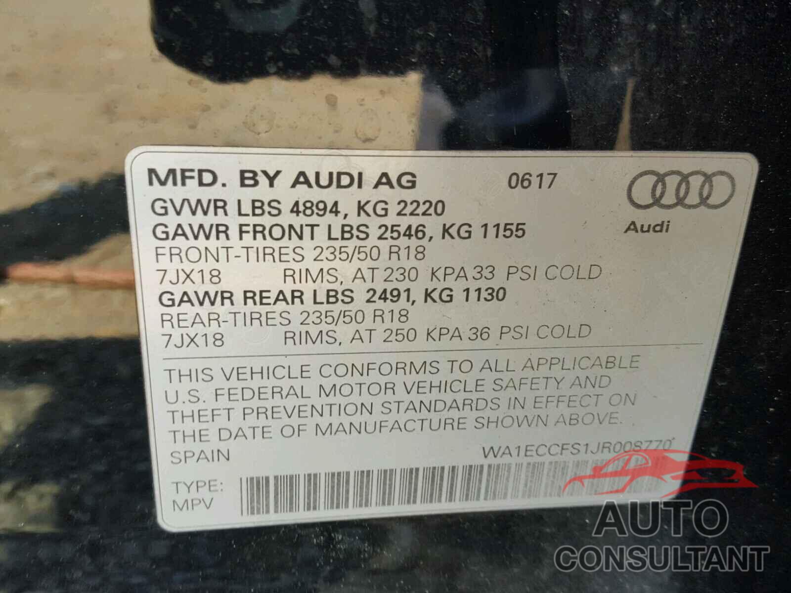 AUDI Q3 PREMIUM 2018 - WA1ECCFS1JR008770