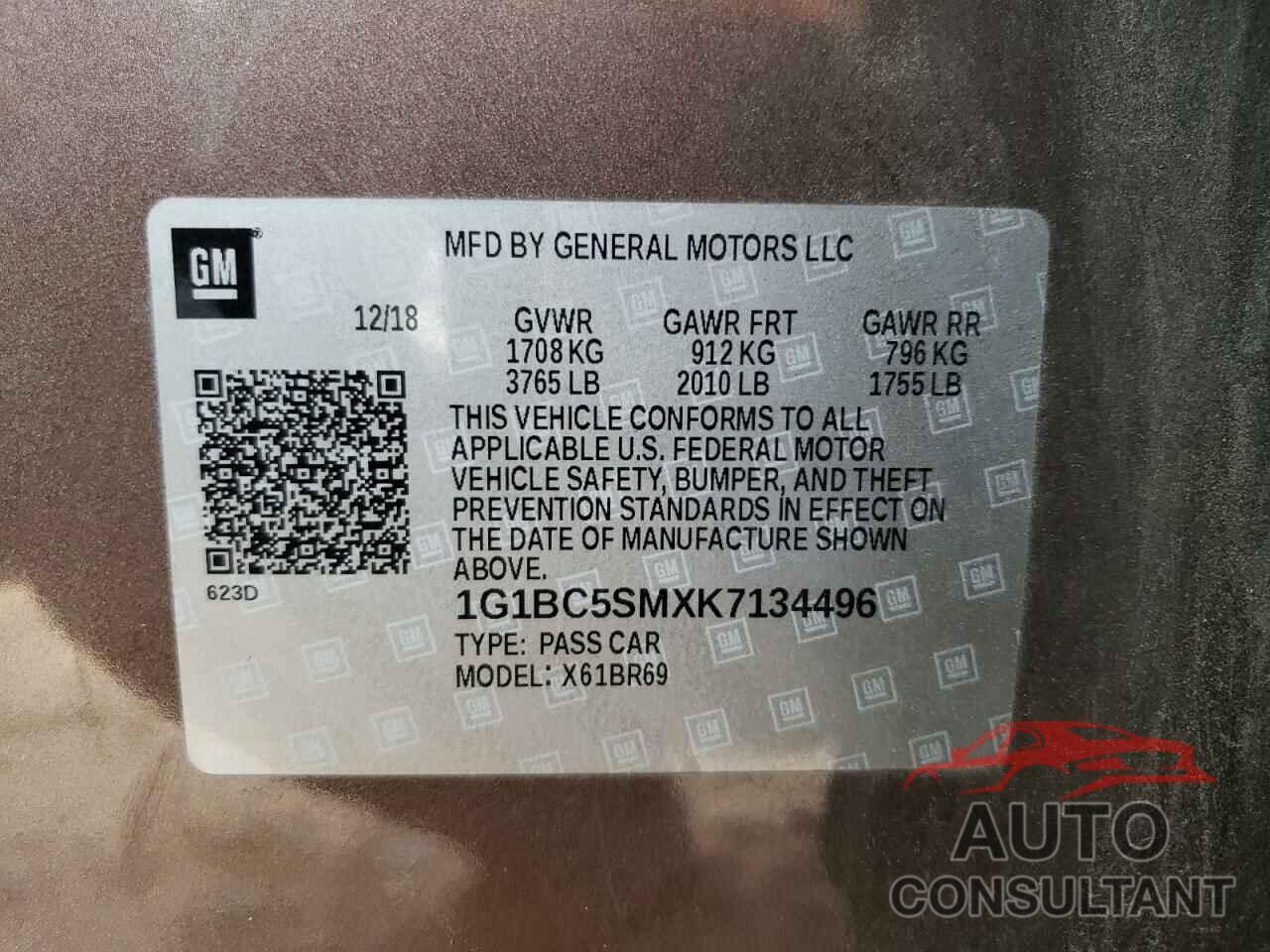 CHEVROLET CRUZE 2019 - 1G1BC5SMXK7134496