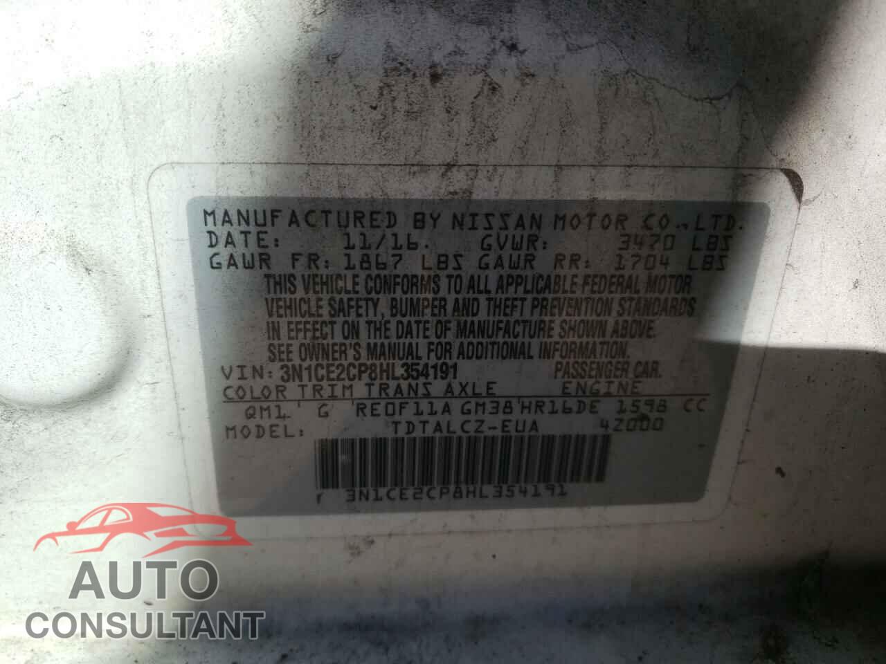 NISSAN VERSA 2017 - 3N1CE2CP8HL354191