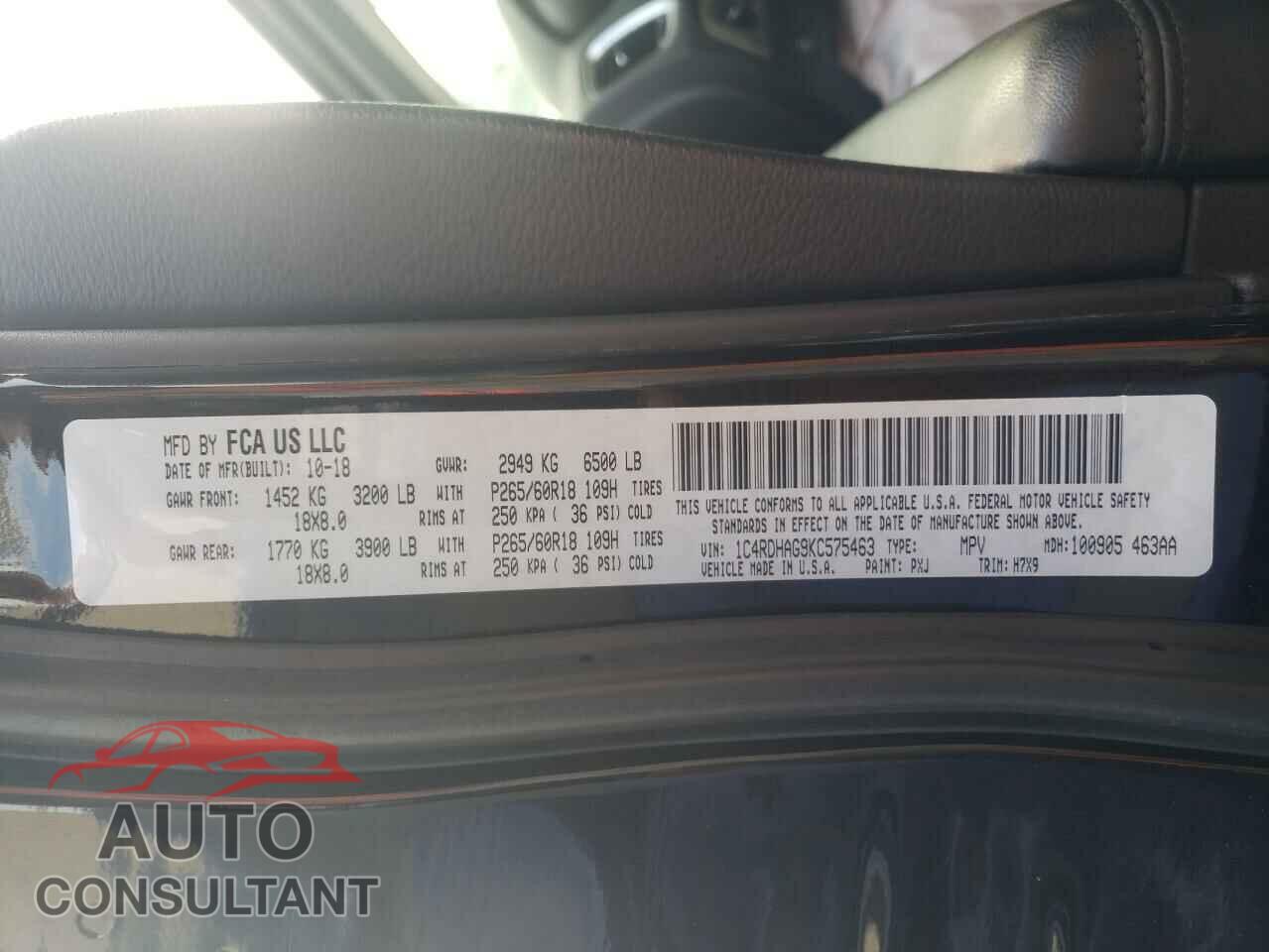 DODGE DURANGO 2019 - 1C4RDHAG9KC575463
