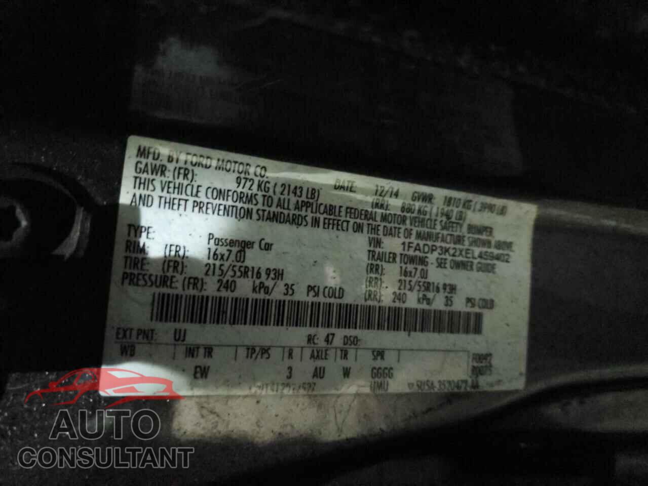 FORD FOCUS 2014 - 1FADP3K2XEL459402