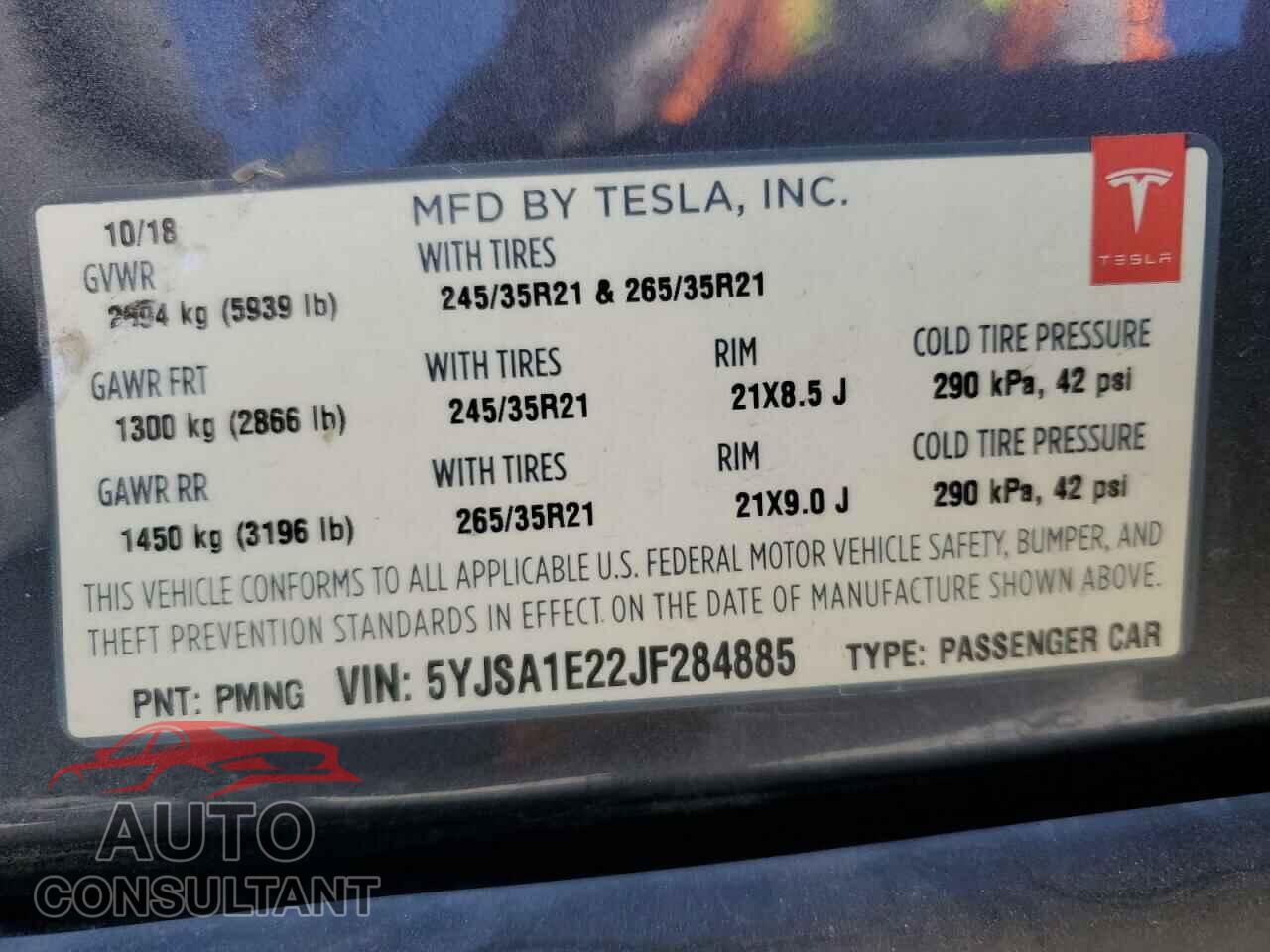TESLA MODEL S 2018 - 5YJSA1E22JF284885