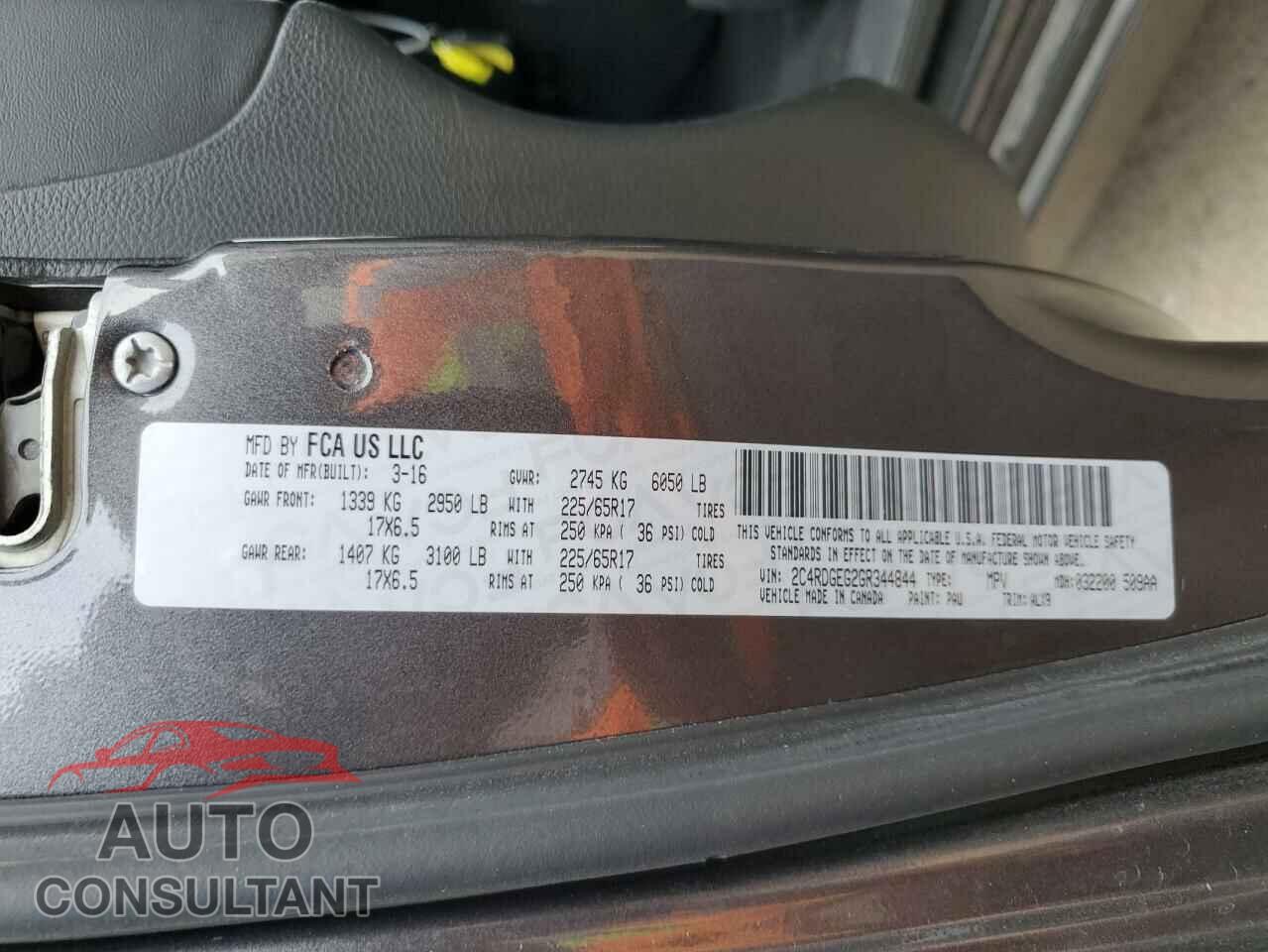 DODGE CARAVAN 2016 - 2C4RDGEG2GR344844