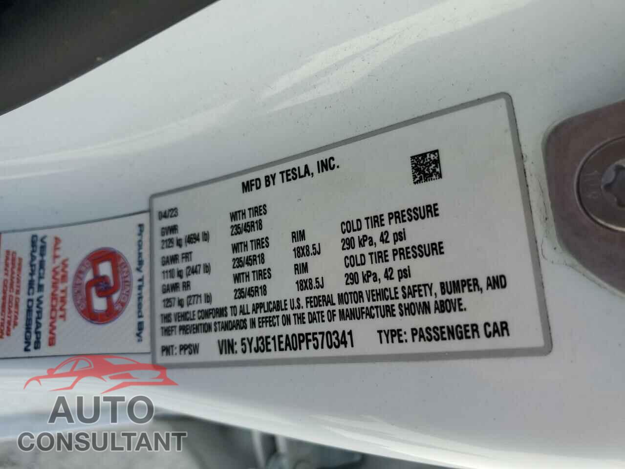 TESLA MODEL 3 2023 - 5YJ3E1EA0PF570341