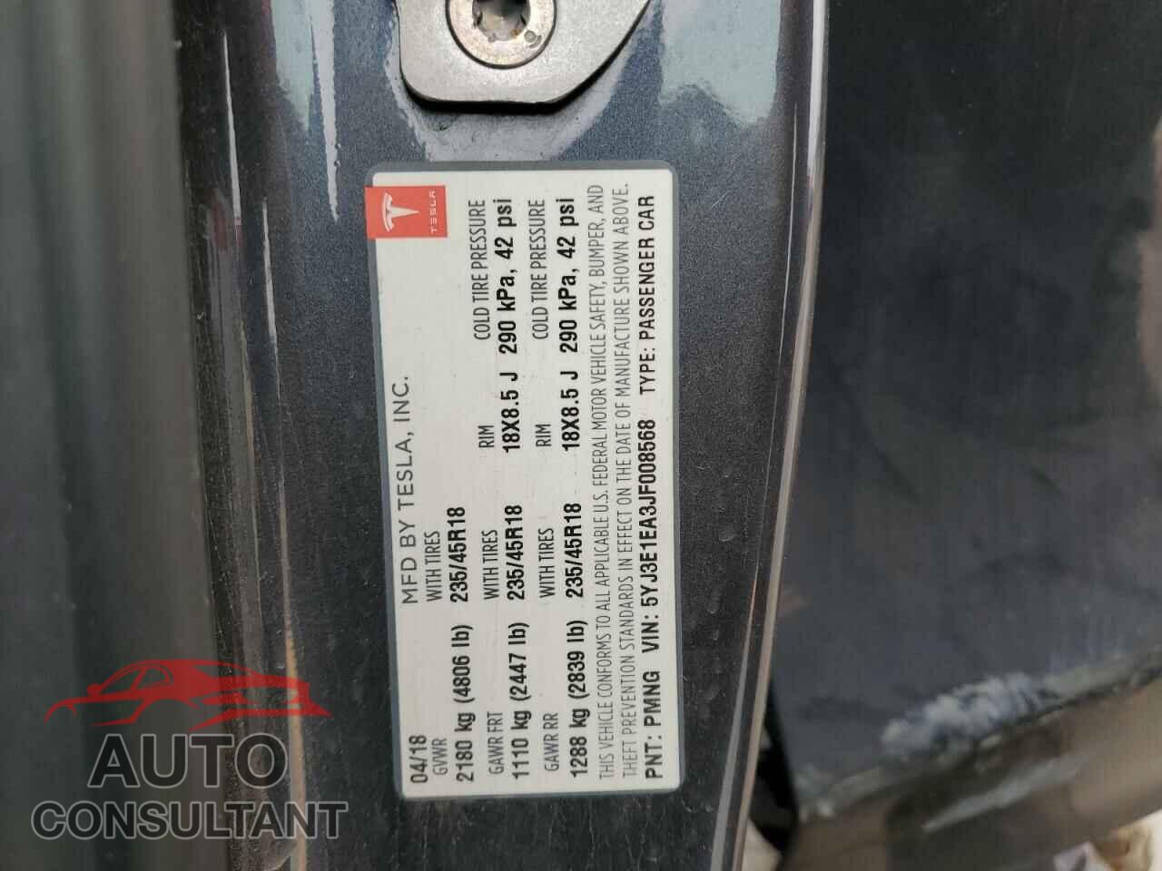 TESLA MODEL 3 2018 - 5YJ3E1EA3JF008568