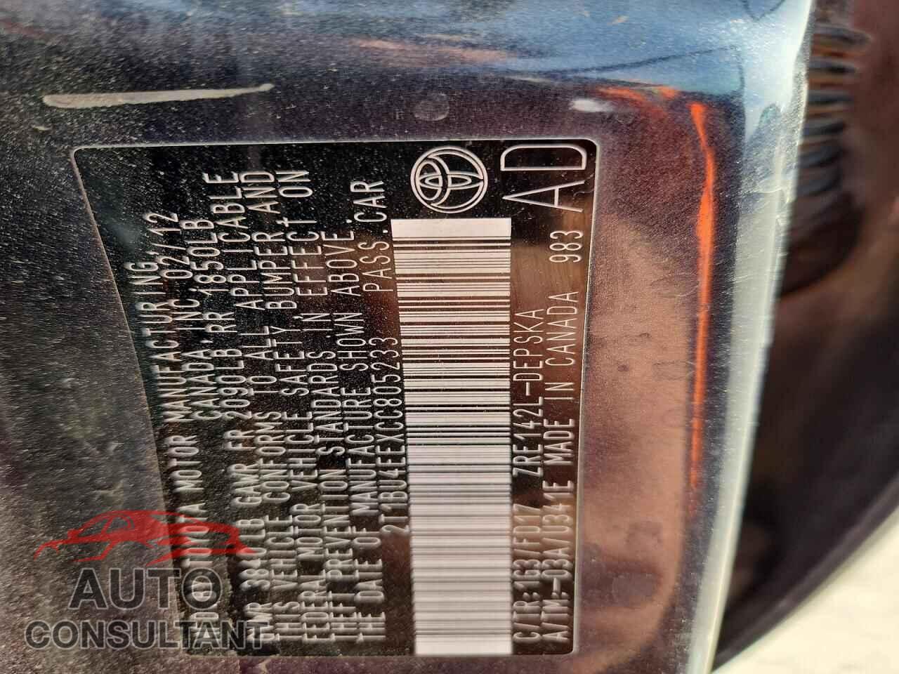 TOYOTA COROLLA 2012 - 2T1BU4EEXCC805233