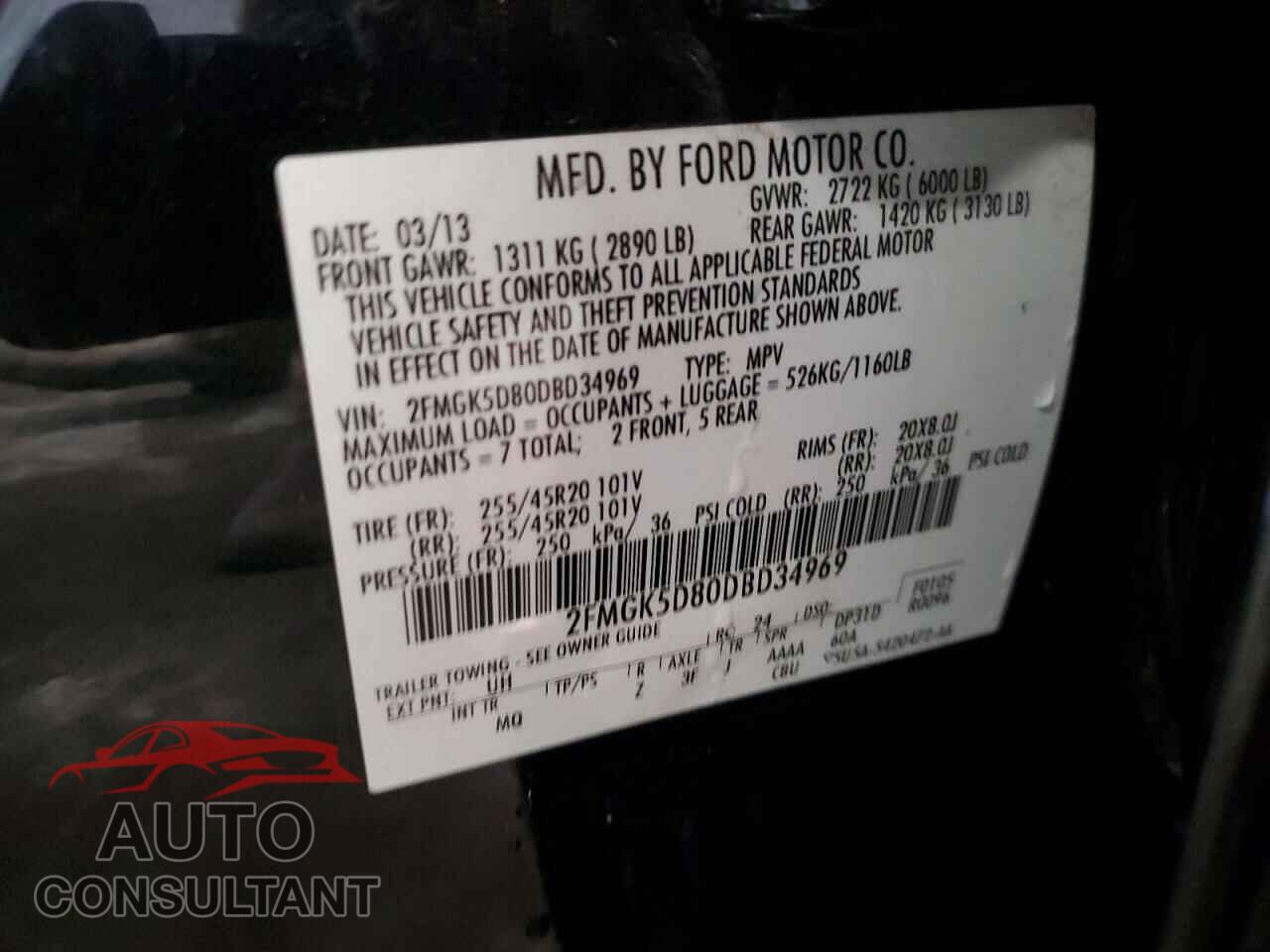 FORD FLEX 2013 - 2FMGK5D80DBD34969
