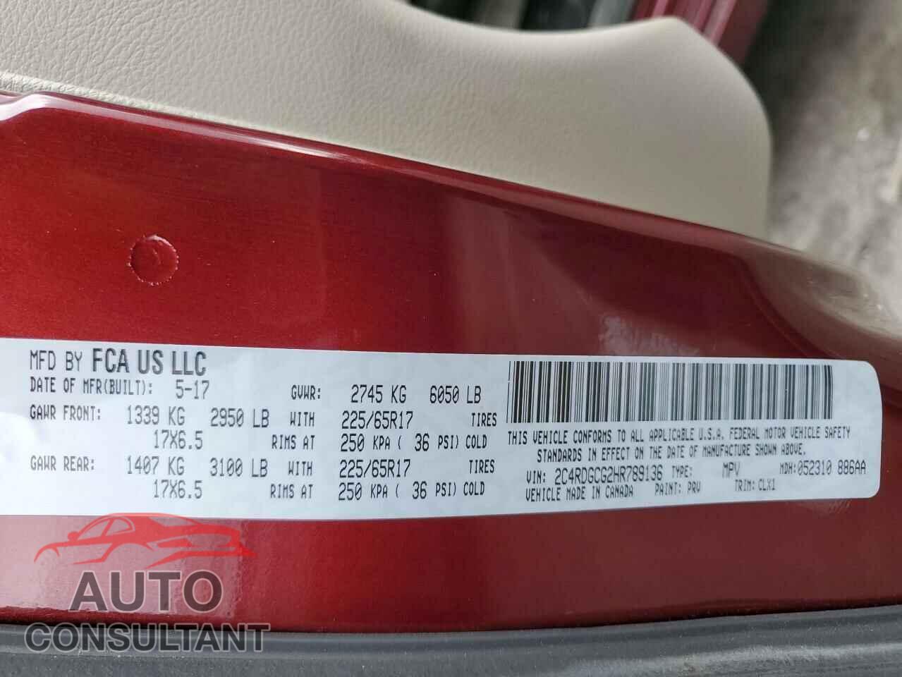 DODGE CARAVAN 2017 - 2C4RDGCG2HR789136