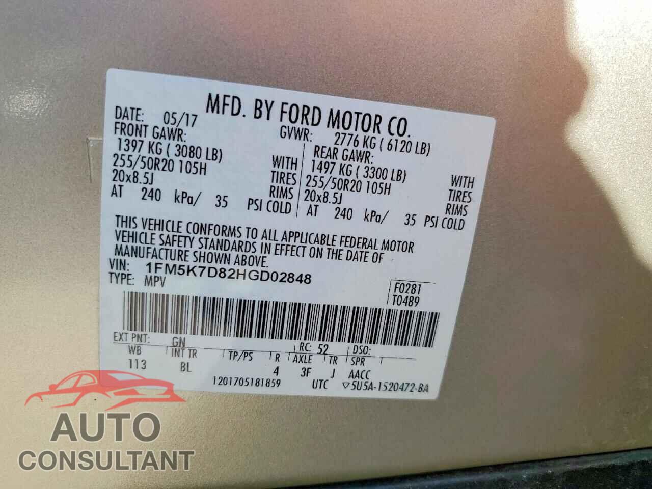 FORD EXPLORER 2017 - 1FM5K7D82HGD02848