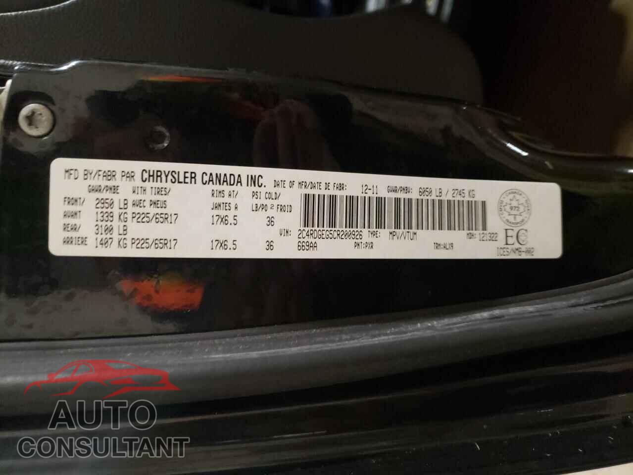 DODGE CARAVAN 2012 - 2C4RDGEG5CR200926