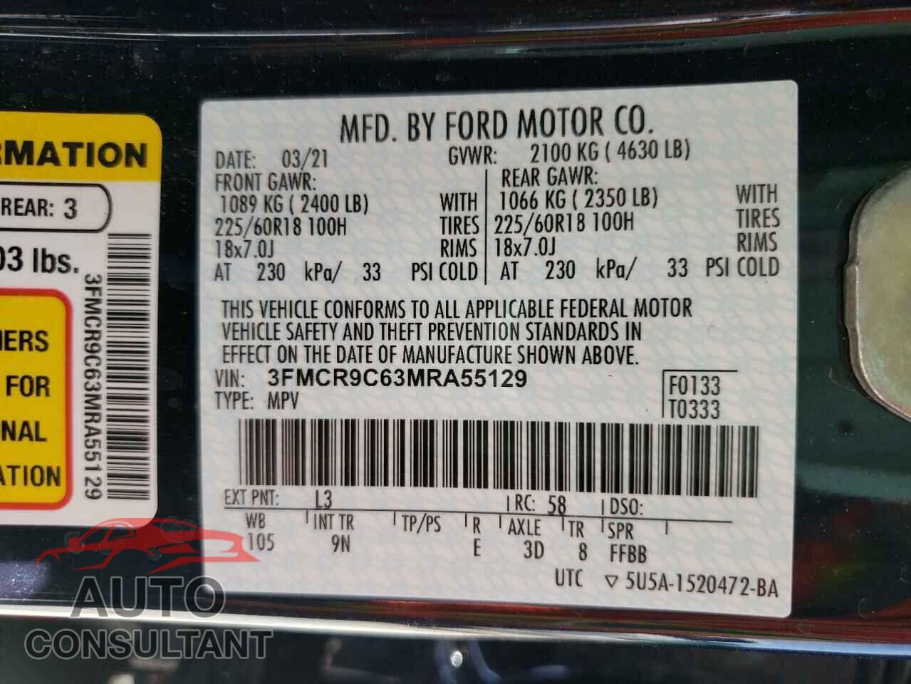 FORD BRONCO 2021 - 3FMCR9C63MRA55129