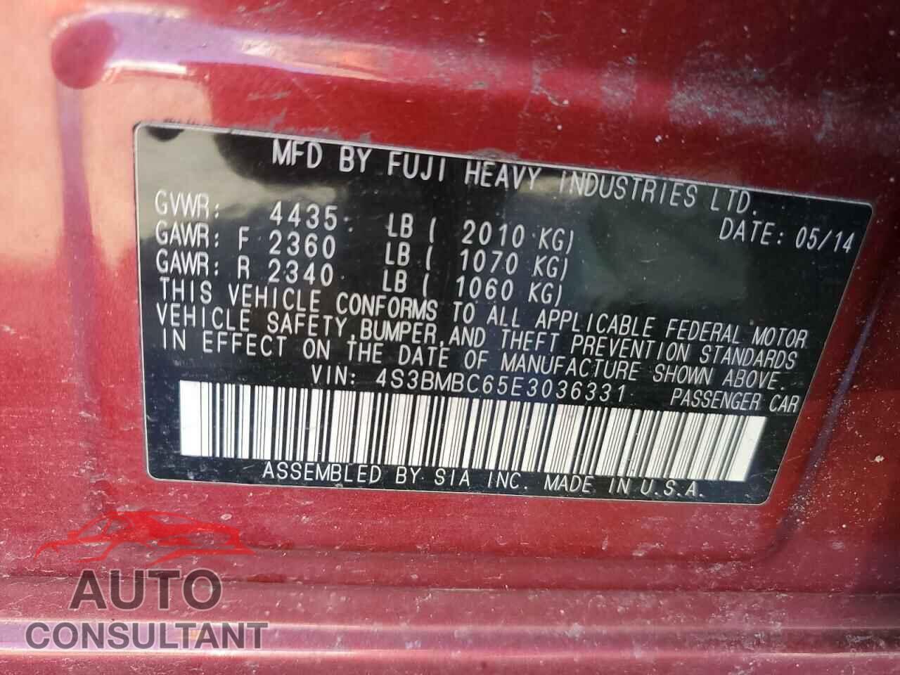 SUBARU LEGACY 2014 - 4S3BMBC65E3036331