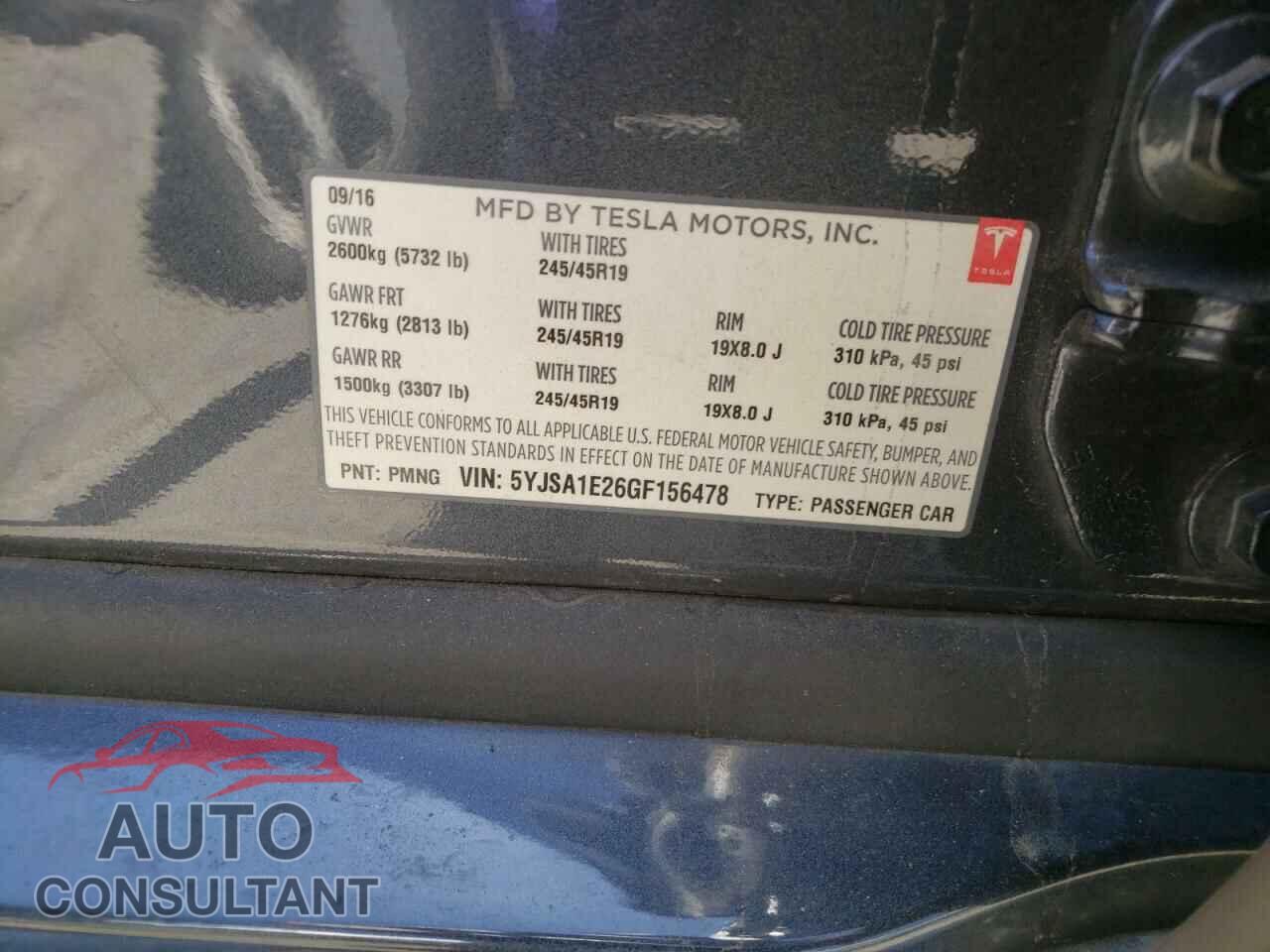 TESLA MODEL S 2016 - 5YJSA1E26GF156478