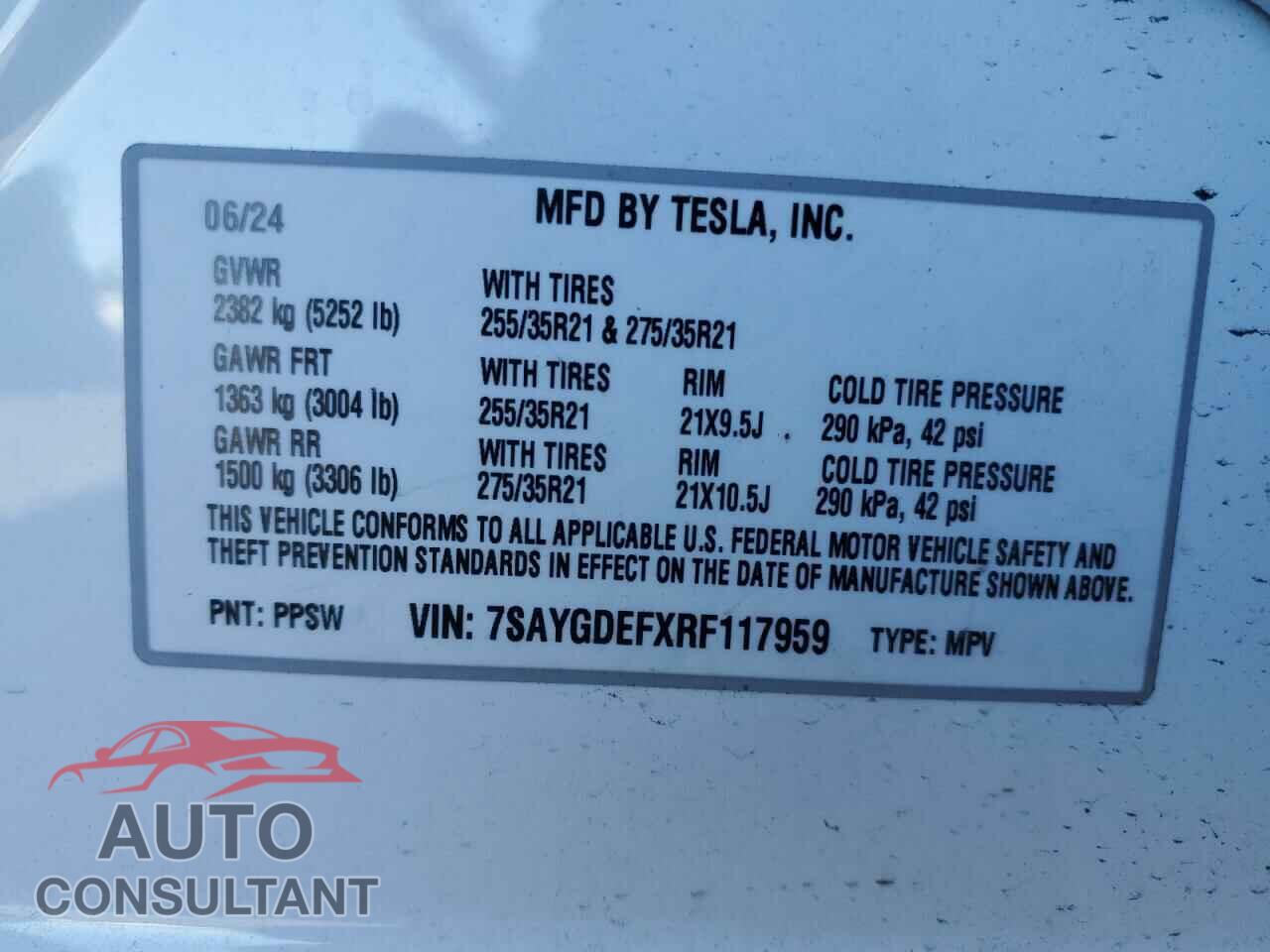 TESLA MODEL Y 2024 - 7SAYGDEFXRF117959