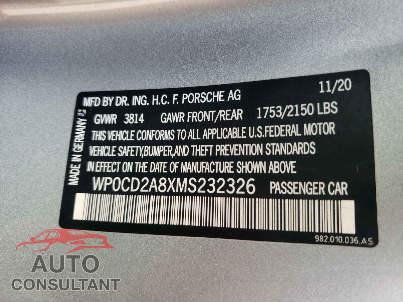 PORSCHE BOXSTER 2021 - WP0CD2A8XMS232326