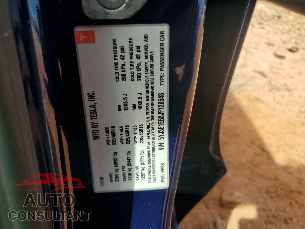 TESLA MODEL 3 2018 - 5YJ3E1EB8JF120548