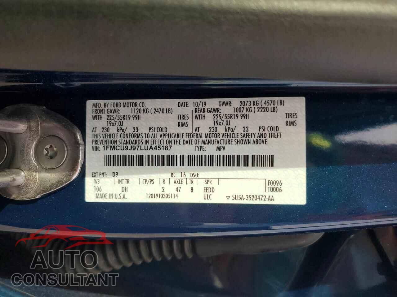 FORD ESCAPE 2020 - 1FMCU9J97LUA45187
