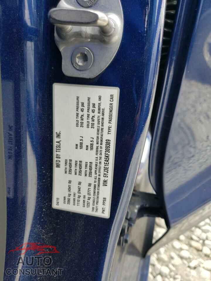TESLA MODEL 3 2019 - 5YJ3E1EA5KF309389