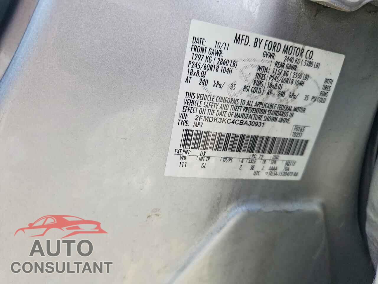 FORD EDGE 2012 - 2FMDK3KC4CBA30931
