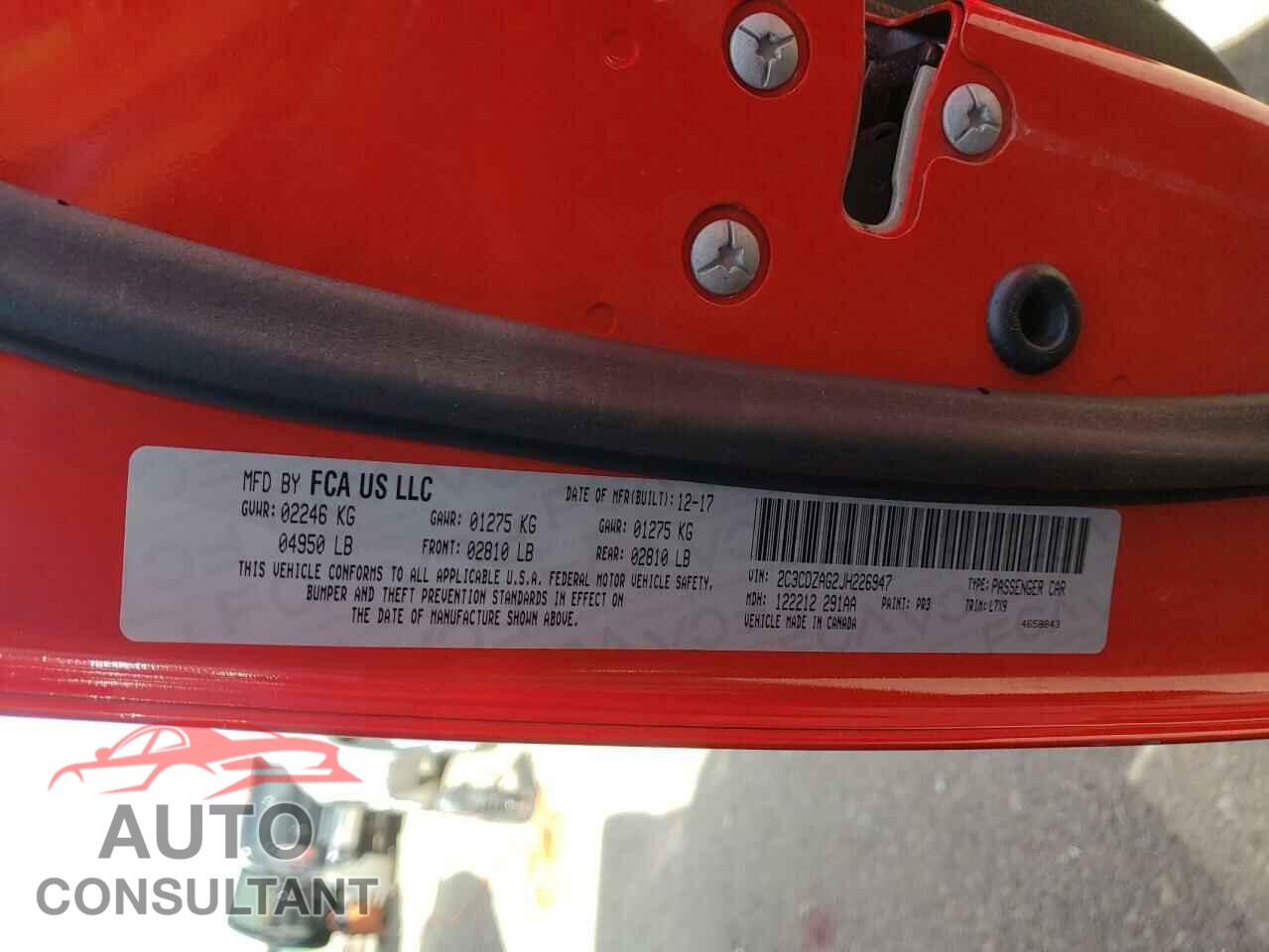 DODGE CHALLENGER 2018 - 2C3CDZAG2JH226947