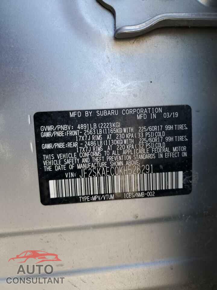 SUBARU FORESTER 2019 - JF2SKAEC0KH526291