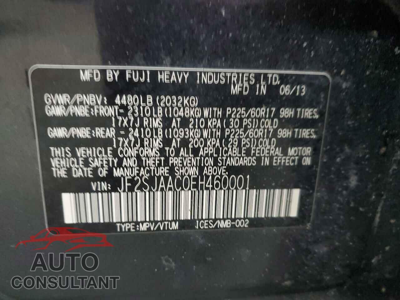 SUBARU FORESTER 2014 - JF2SJAAC0EH460001